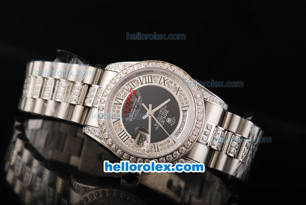 Rolex Day-Date Automatic Diamond Bezel and Roman Hour Marking with Black Dial - Click Image to Close